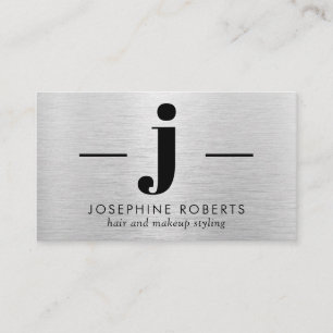 Silver Brushed Metal Letter J Monogram Hair Makeup Visitenkarte