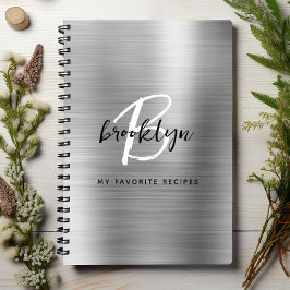 Silver Brushed Metal Monogram Rezept Book Notizbuch