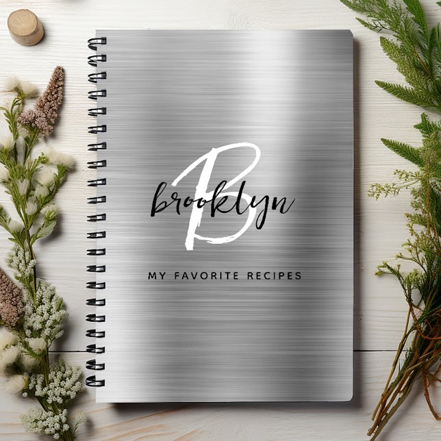 Silver Brushed Metal Monogram Rezept Book Notizbuch (Von Creator hochgeladen)