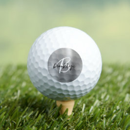 Silver Brushed Metal Schwarz-weiß Script Monogram Golfball