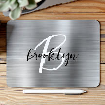 Silver Brushed Metal Schwarz-weiß Script Monogram