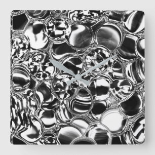 Silver bubbles with glass or metal tone quadratische wanduhr