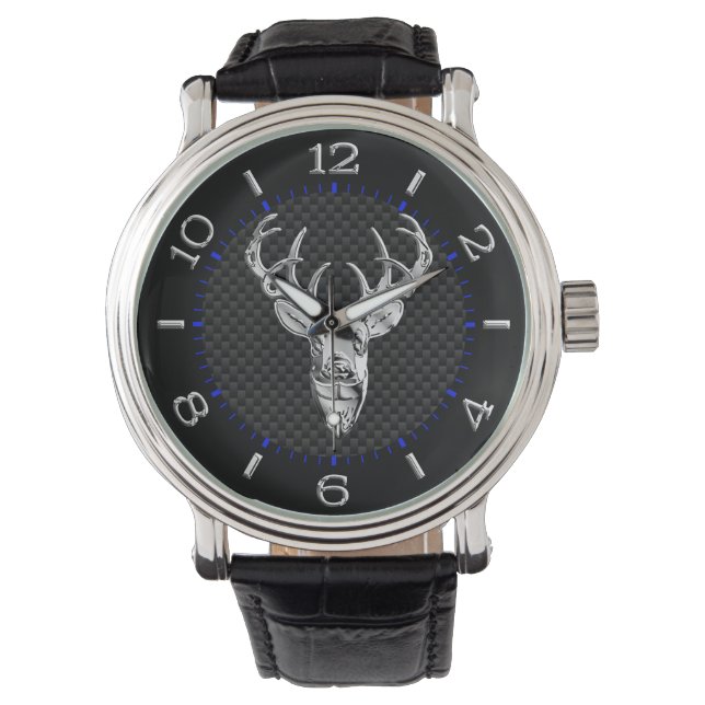 Silver Buck on Carbon Fibre Decor Armbanduhr (Vorderseite)