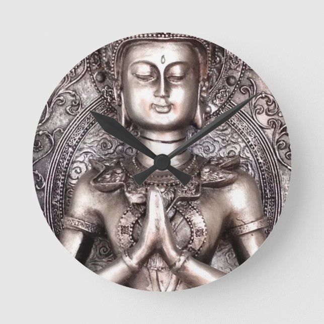 Silver Buddha Runde Wanduhr (Vorderseite)