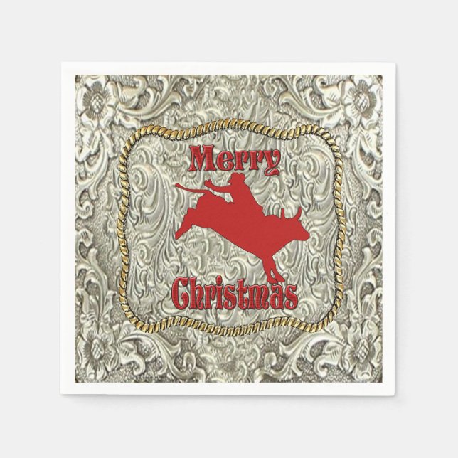 Silver Bull Rider Gürtel Buckle Weihnachten Serviette (Vorderseite)