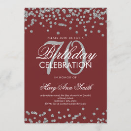 Silver Burgund 70. Geburtstag Glitzer Confetti Einladung