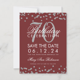 Silver Burgund 70. Geburtstag Rett Datum Confetti Save The Date