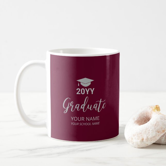 Silver & Burgund Personalisierte Abschluss Geschen Kaffeetasse (Mit Donut)