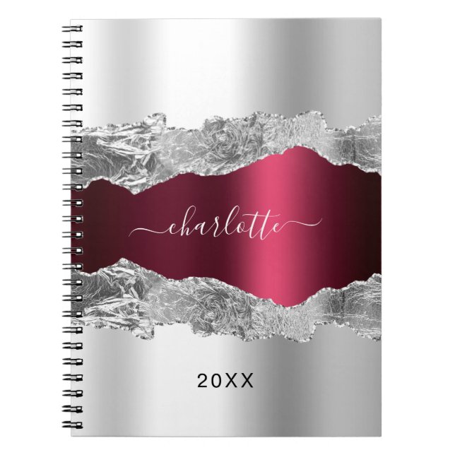 Silver burgundy agate Marmornamenskript Notizblock (Vorderseite)