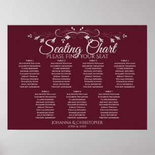 Silver Burgundy Chic 7 Table Wedding Chart Poster