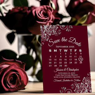 Silver & Burgundy Einfache Hochzeitskalender Save The Date