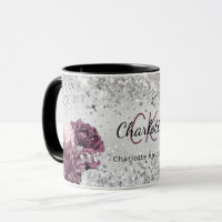 Silver burgundy florale elegant monogram name