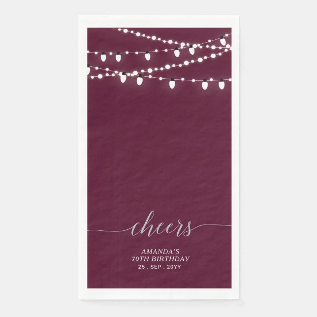 Silver Burgundy Red String Lights Lettering Cheers Serviette (Vorderseite)