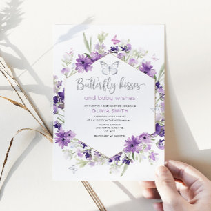 Silver Butterfly küsst Baby Dusche Einladung