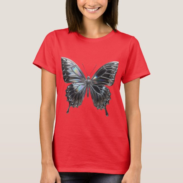 Silver Butterfly with Open Wings Elegant T-Shirt (Vorderseite)
