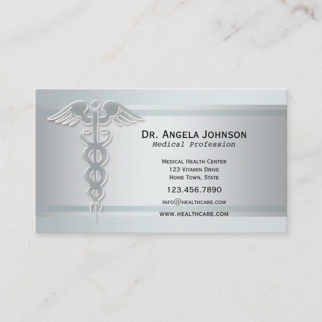 Silver Caduceus Medical Appointment Business Card Terminkarte (Vorderseite)