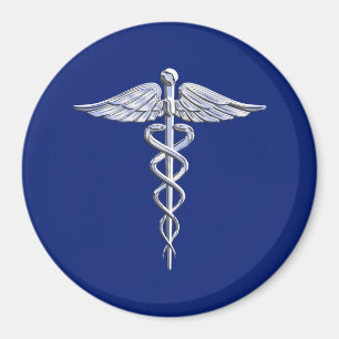 Silver Caduceus Medical Symbol auf Navy Blue Decor Magnet