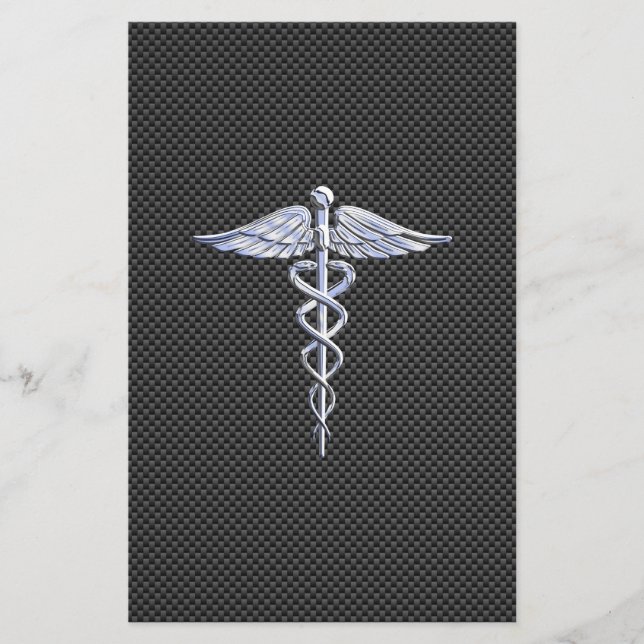 Silver Caduceus Medical Symbol Carbon Fiber Style Briefpapier (Vorderseite)