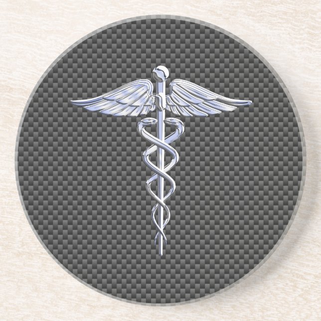Silver Caduceus Medical Symbol Carbon Fiber Style Getränkeuntersetzer (Vorne)