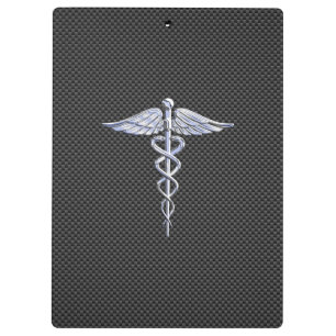 Silver Caduceus Medical Symbol Carbon Fiber Style Klemmbrett