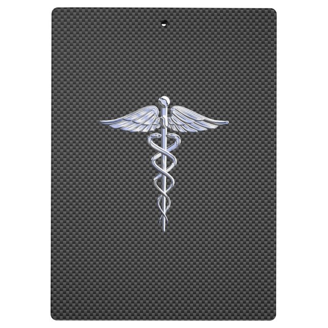 Silver Caduceus Medical Symbol Carbon Fiber Style Klemmbrett (Rückseite)