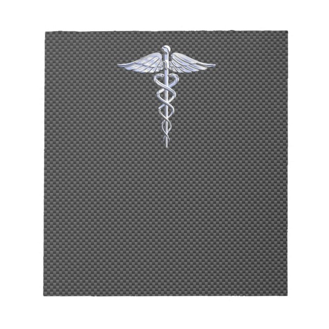 Silver Caduceus Medical Symbol Carbon Fiber Style Notizblock (Vorderseite)