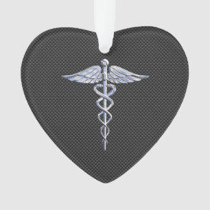 Silver Caduceus Medical Symbol Carbon Fiber Style Ornament