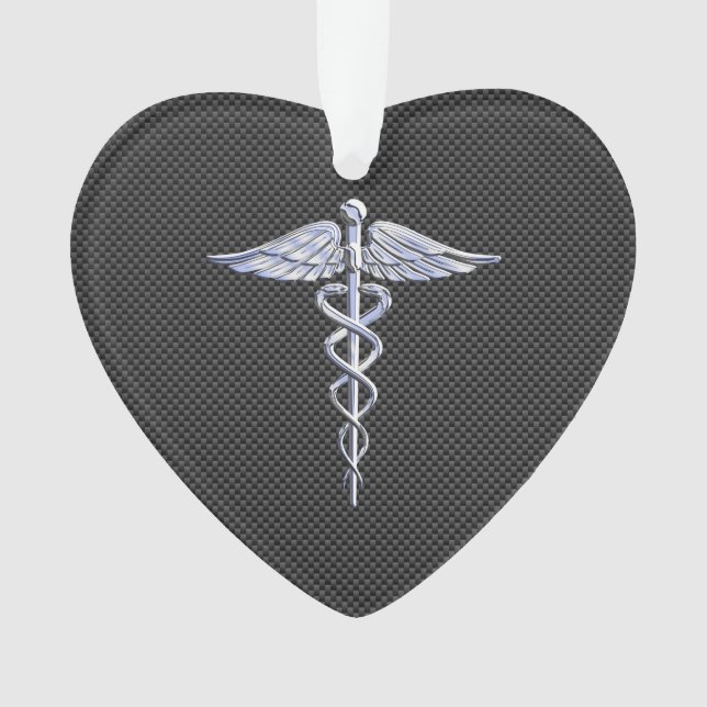 Silver Caduceus Medical Symbol Carbon Fiber Style Ornament (Vorderseite)