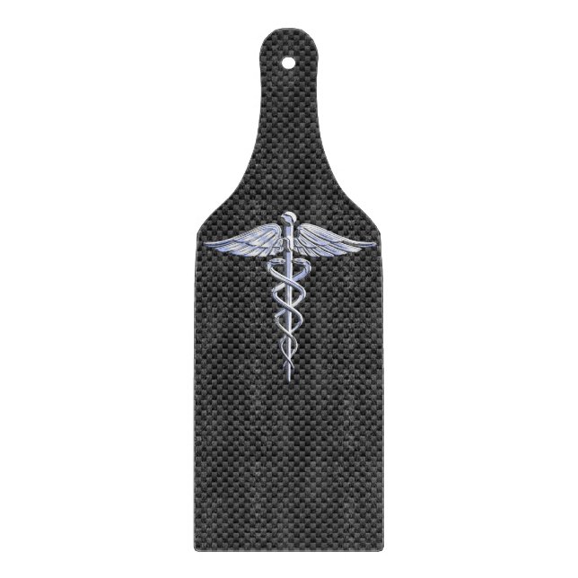Silver Caduceus Medical Symbol Carbon Fiber Style Schneidebrett (Vorderseite)