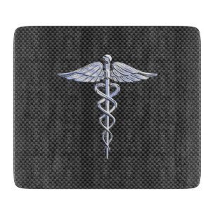 Silver Caduceus Medical Symbol Carbon Fiber Style Schneidebrett
