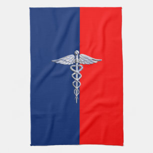 Silver Caduceus Medical Symbol League Geschirrtuch