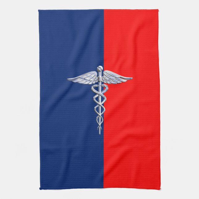 Silver Caduceus Medical Symbol League Geschirrtuch (Vertikal)