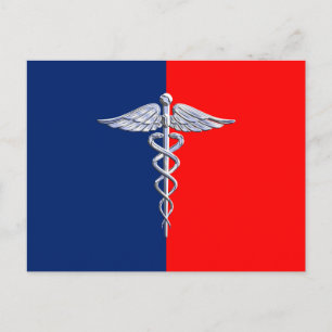 Silver Caduceus Medical Symbol League Postkarte