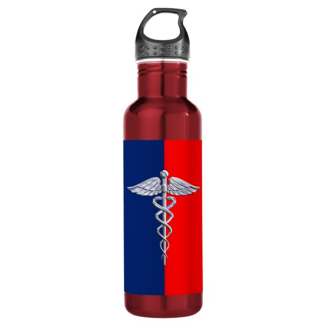 Silver Caduceus Medical Symbol League Trinkflasche (Vorderseite)