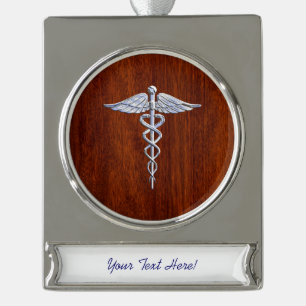 Silver Caduceus Medical Symbol Mahogany Dekoration