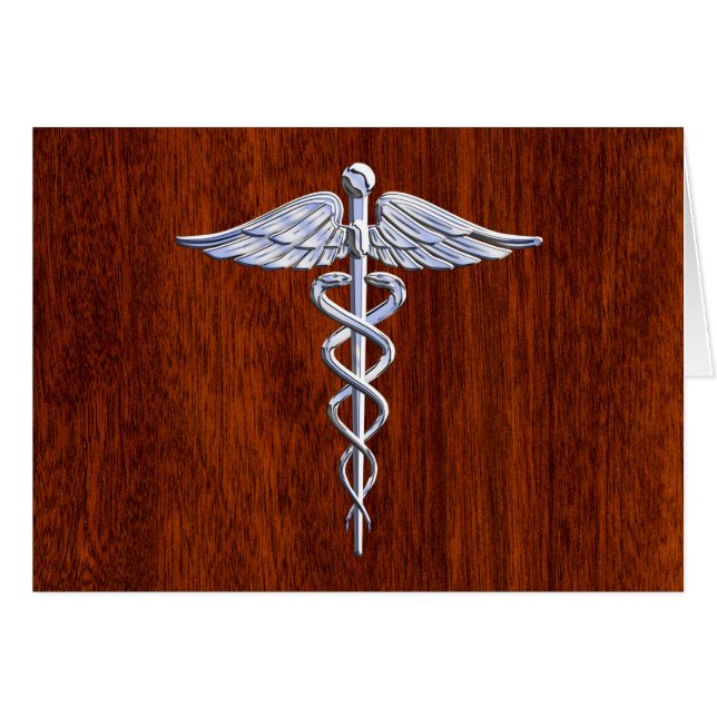 Silver Caduceus Medical Symbol Mahogany Dekoration (Vorderseite (Horizontal))