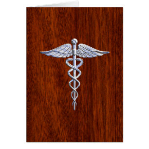 Silver Caduceus Medical Symbol Mahogany Dekoration