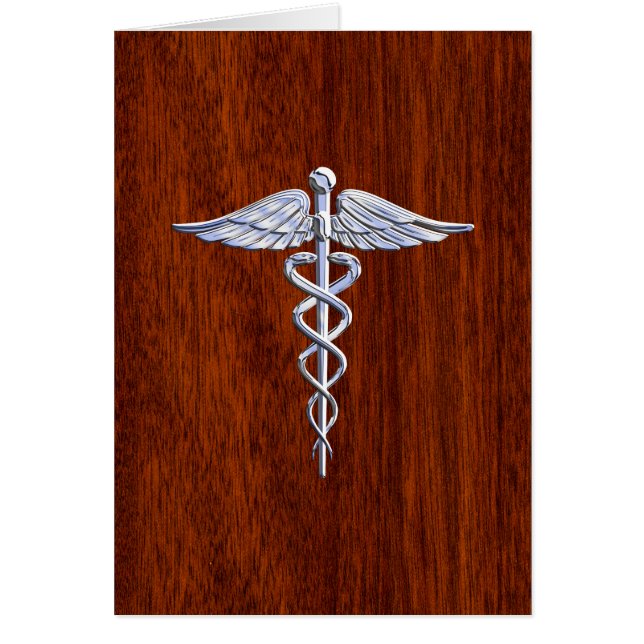 Silver Caduceus Medical Symbol Mahogany Dekoration (Vorne)