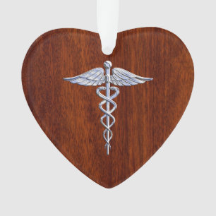 Silver Caduceus Medical Symbol Mahogany Dekoration