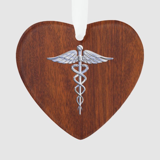 Silver Caduceus Medical Symbol Mahogany Dekoration (Vorderseite)
