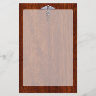 Silver Caduceus Medical Symbol Mahogany Dekoration Briefpapier