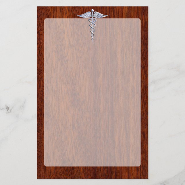 Silver Caduceus Medical Symbol Mahogany Dekoration Briefpapier (Vorderseite)