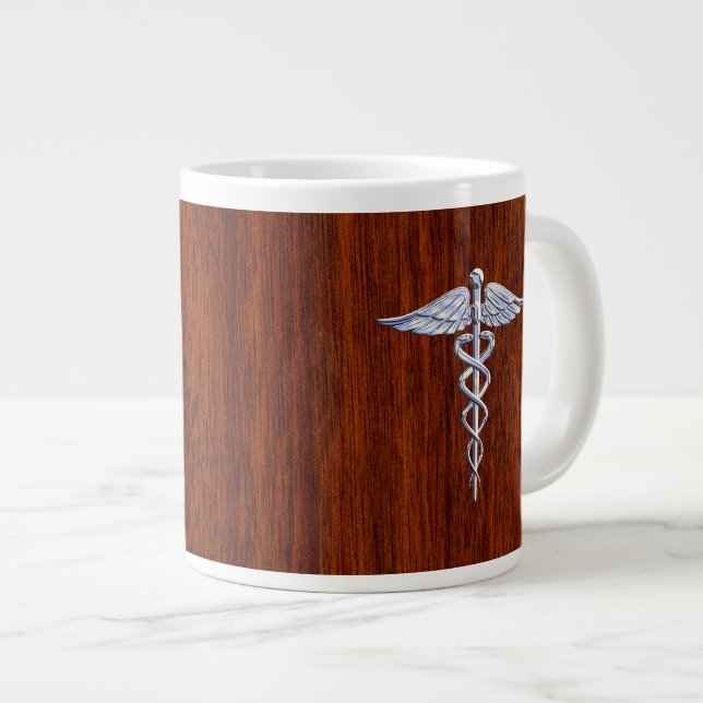 Silver Caduceus Medical Symbol Mahogany Dekoration Jumbo-Tasse (Vorderseite Rechts)