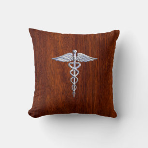 Silver Caduceus Medical Symbol Mahogany Dekoration Kissen