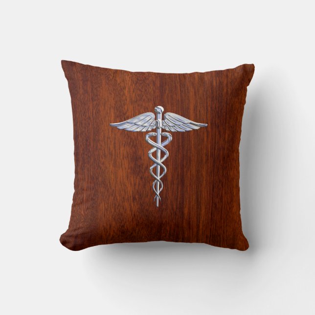 Silver Caduceus Medical Symbol Mahogany Dekoration Kissen (Vorderseite)