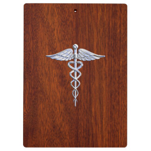 Silver Caduceus Medical Symbol Mahogany Dekoration Klemmbrett