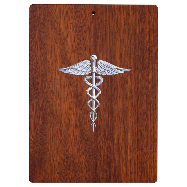 Silver Caduceus Medical Symbol Mahogany Dekoration Klemmbrett (Rückseite)
