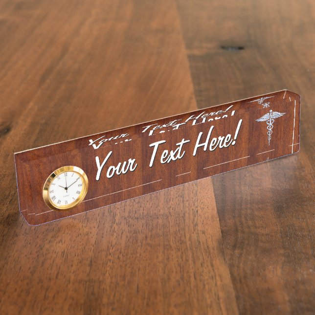 Silver Caduceus Medical Symbol Mahogany Dekoration Namensplakette (Seite)