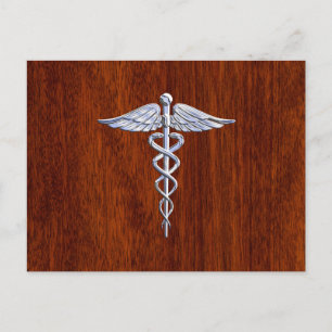 Silver Caduceus Medical Symbol Mahogany Dekoration Postkarte