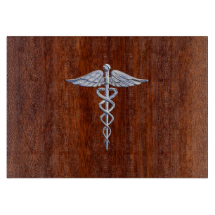Silver Caduceus Medical Symbol Mahogany Dekoration Schneidebrett